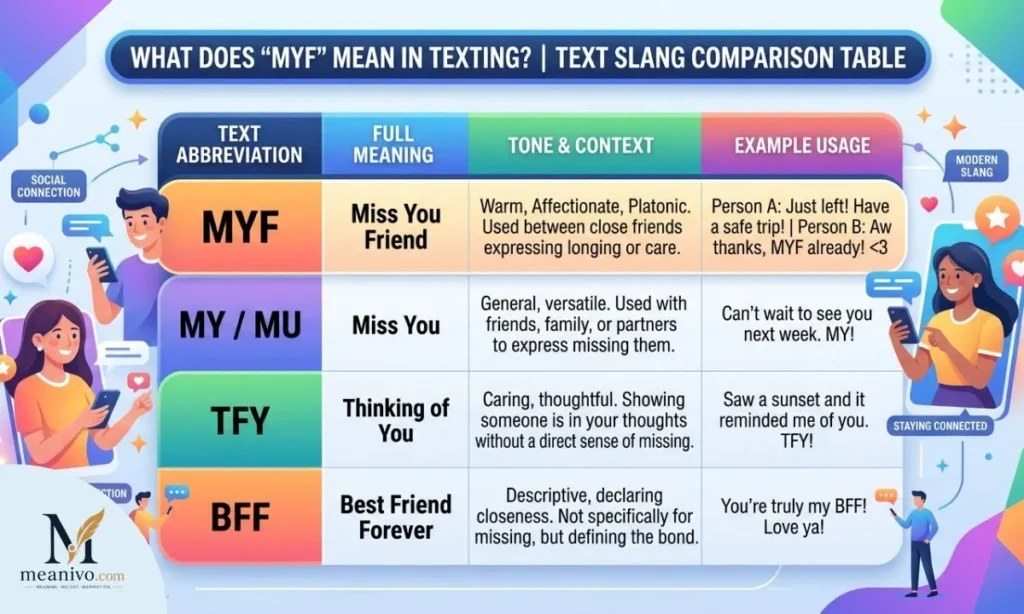 myf mean in text comparison table
