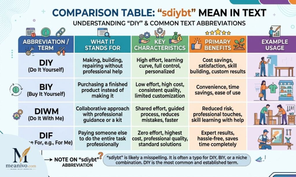 sdiybt mean in text comparison table